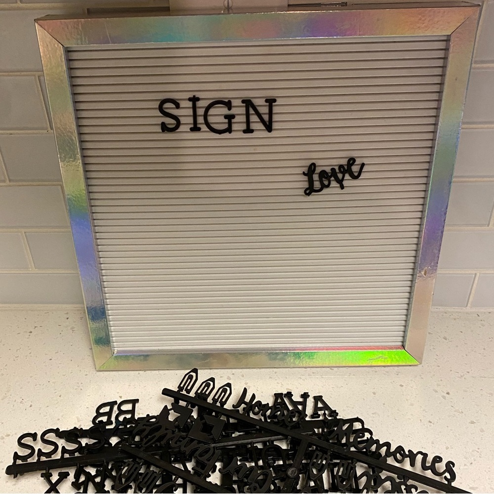 White and Metallic Silver Letter board Sign with Letters